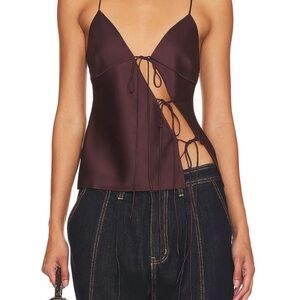 Lioness Deep Brown Satin Tie-Front Camisole